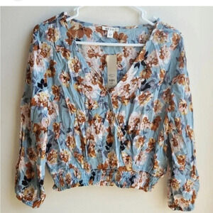 Miami floral blue V-neck shirt medium